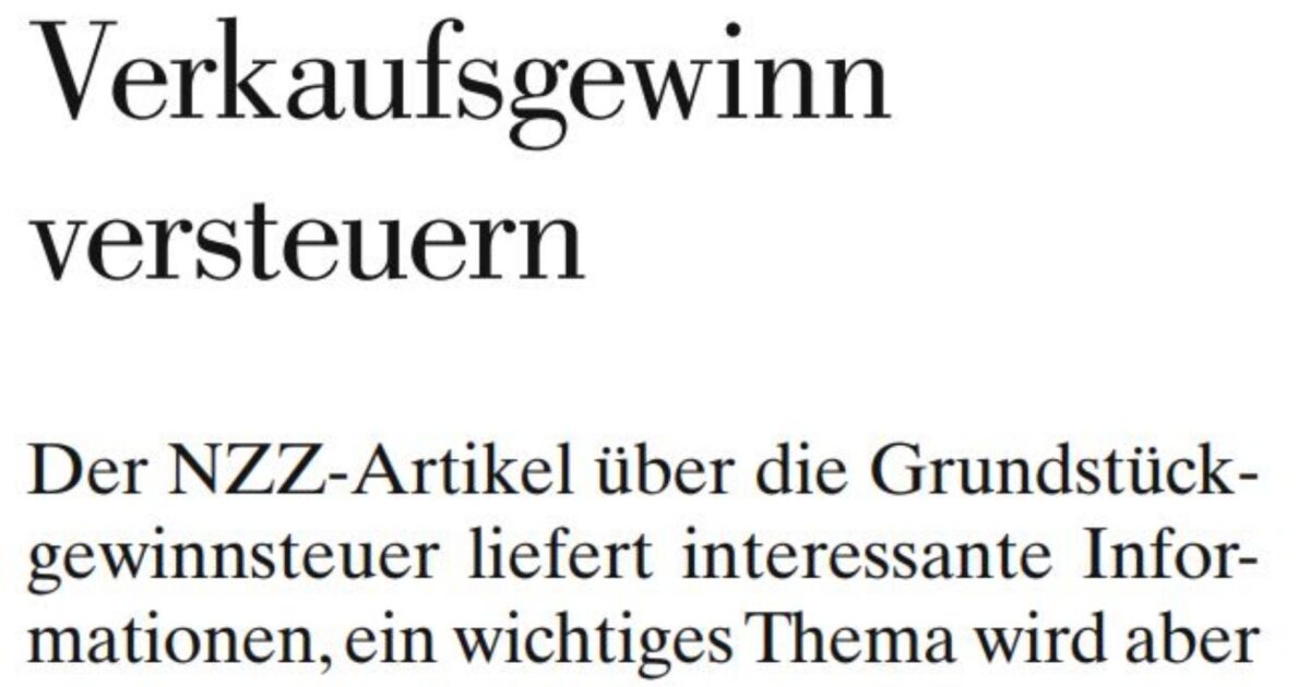 Korrekte Berechnung Der Grundstückgewinnsteuer – HEV Region Winterthur